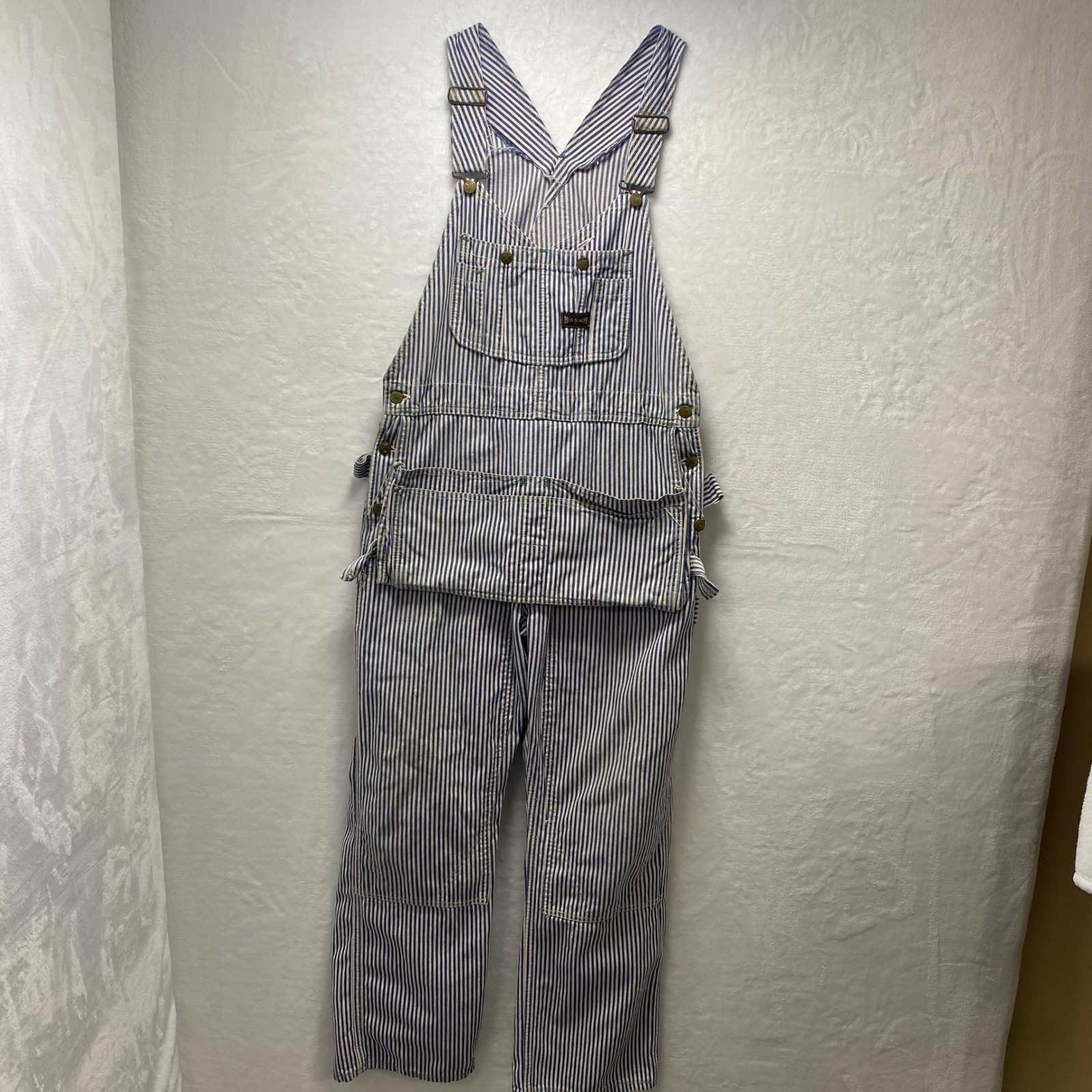 Vtg 50s Big Smith Denim Striped Railroad Overalls Carpenter Bib Union Made Usa